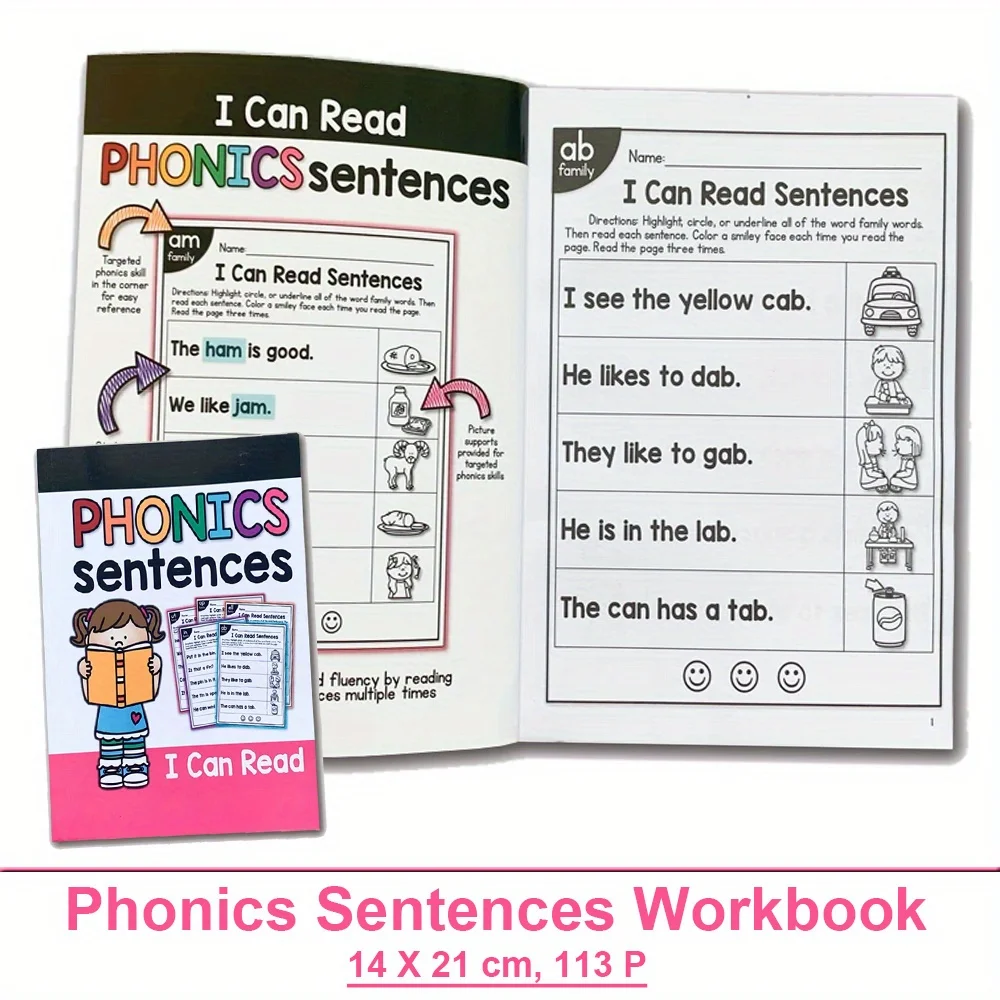 

Phonics Sentence Workbook Learn to Read Exercise Color Book Preschool Primary School Teacher Teaching Aids Vocabulary Building