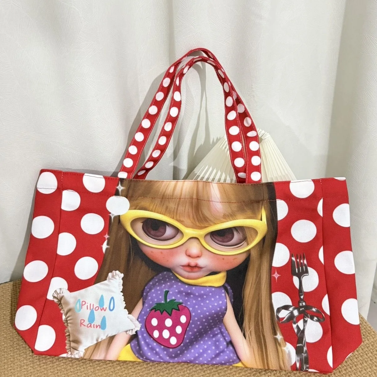 レディース Blythe 赤 トートバッグ ストライプ ブライス 人形 エコバッグ