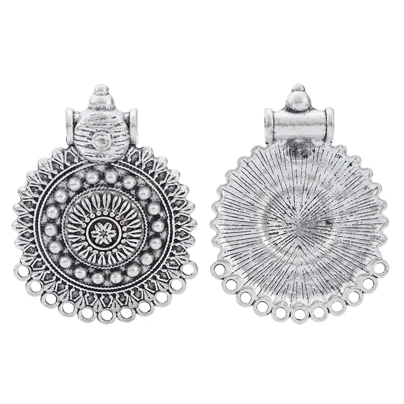 2pcs Antique Silver Large Boho Medallion Retro Charms Pendants Connector for DIY Necklace Jewelry Making Findings