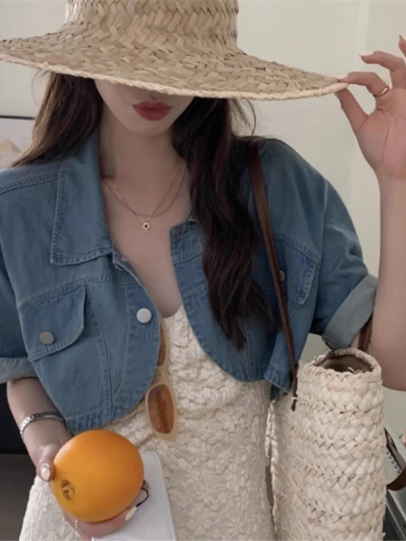 Korean Design Short Shawl Summer Denim Fashion Versatile Streetwear Coat Trendy Top w077