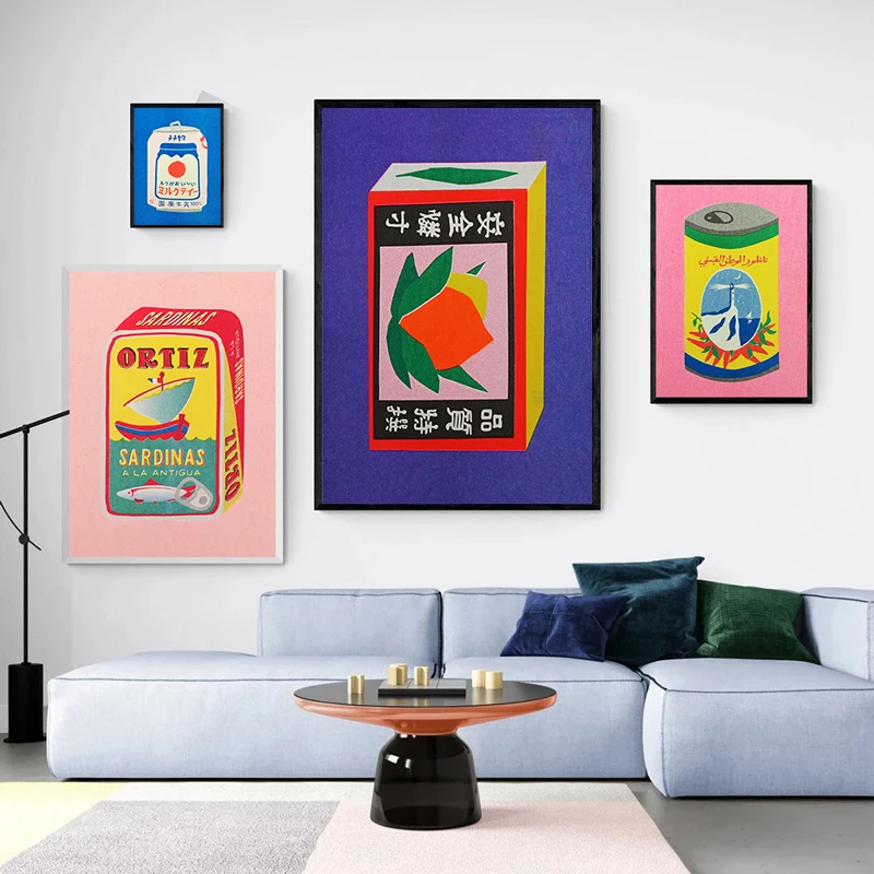 اليابانية الوردي عصير الليمون زهر الحبر المعلبة السردين الطماطم جدار الفن اللوحة الشمال المشارك وطباعة صور غرفة المعيشة ديكور #3