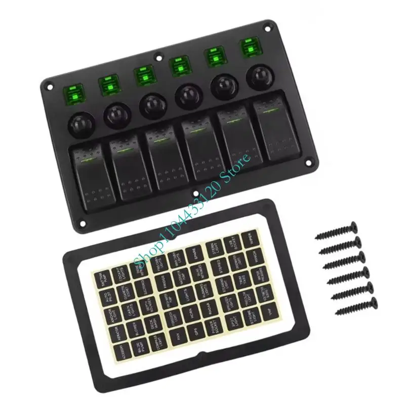 

0XXD On Off Switches Panel for Car Marine 6 Gang Rocker Switches Panel Waterproof