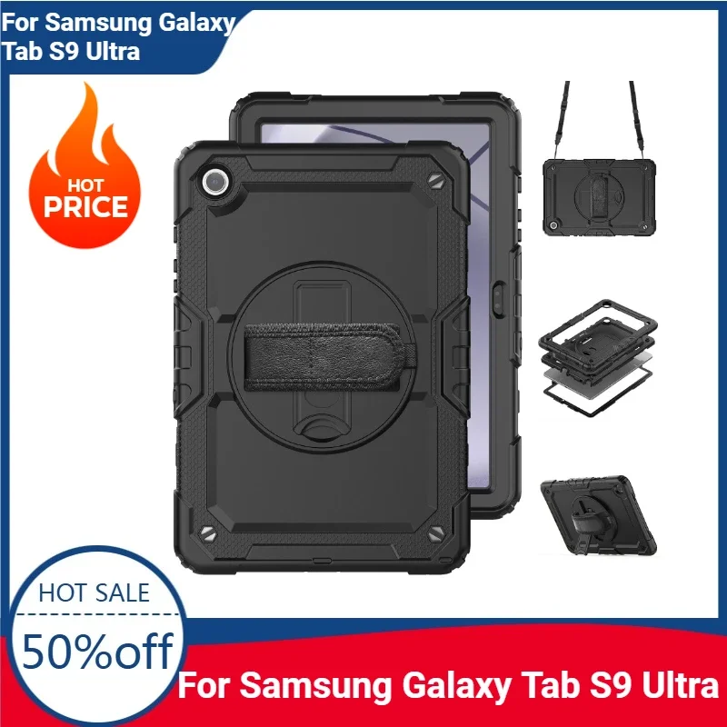 

Tablet Hand Strap Case For Samsung Galaxy Tab S9 Ultra S9 Plus S9 Heavy Duty Holder Stand Protective Cover Shockproof Armor Case