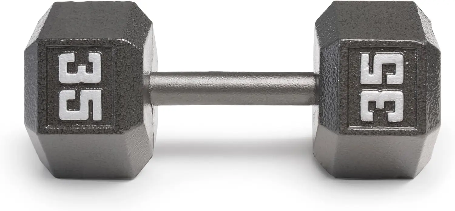 Cast Iron Hex Dumbbells Collection - Available Size From 35-lb To 50-lb, Sold Individually, Knurled Handle, No-Roll Head