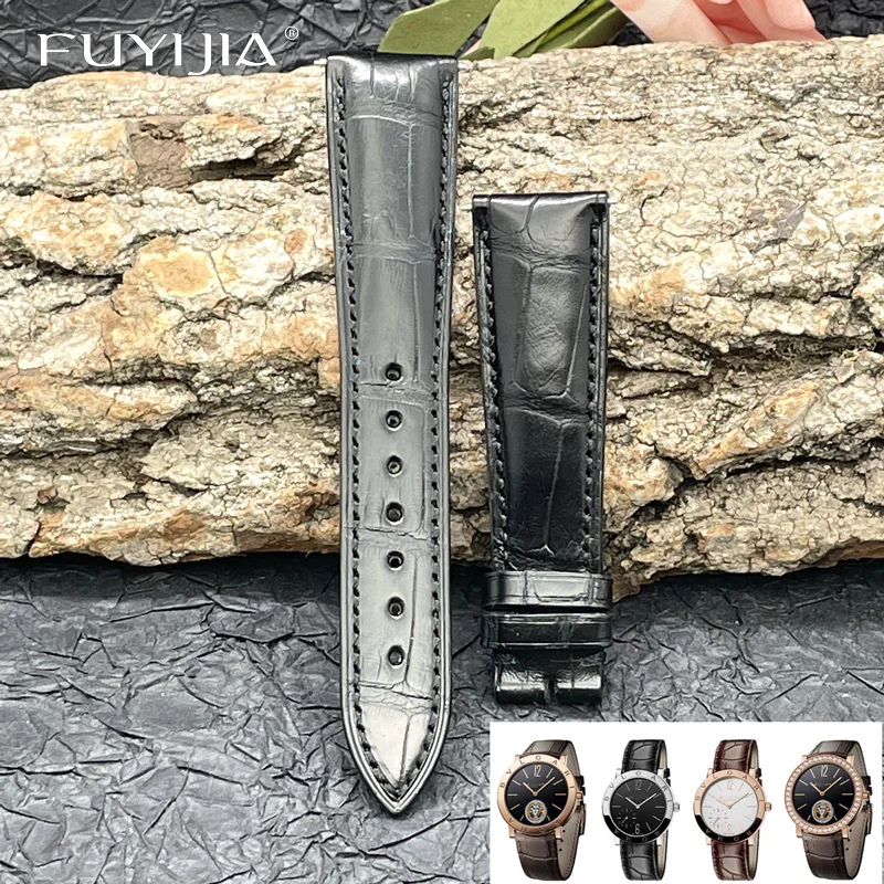 FUYIJIA Luxury B-VLGARI Watch Band Custom Alligator Strap 20MM 21MM 22MM Genuine Leather Belt Crocodile Skin Watchbands 10~26MM