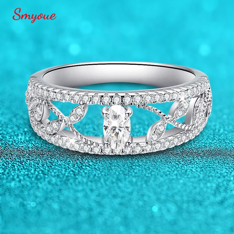 Smyoue 0.65CTTW Oval Cut D Vvs1 Full Moissanite Rings for Women 1/2 Half Eternity Bands S925 Sterling Silver Wedding Bands GRA