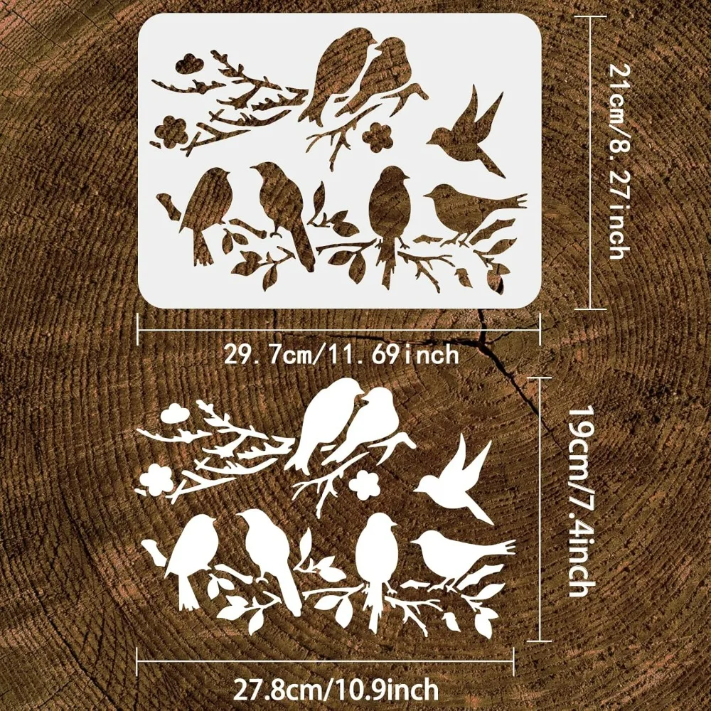 รักนกสาขาต้นไม้Stencil 11.7X8.3 นิ้วReusableนกสาขารูปแบบStencils Mylarสัตว์นกStencilสําหรับภาพวาด