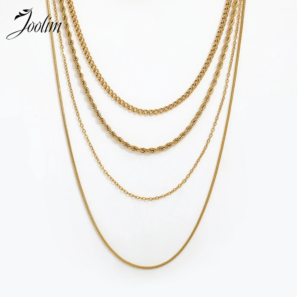 

Joolim Jewelry Wholesale Tarnish Free Elegant Four Layers Rope Round Snake Chain Stitching Stainless Steel Necklace for Wom