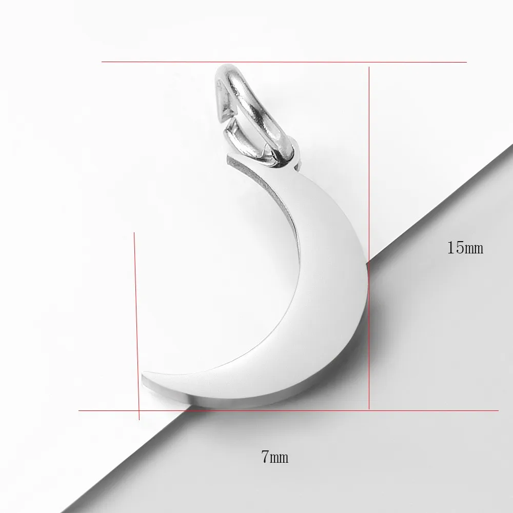 10pcs/Lot Stainless Steel Mirror Polish Lightning Charms Moon Pendants for DIY Jewelry Making Accessories