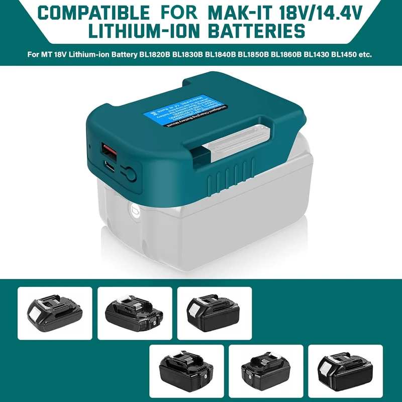

USB Charger Adapter for Makita 18V 20V Li-ion Battery with USB Type-C Ports Battery Holder for Makita BL1850 BL1860