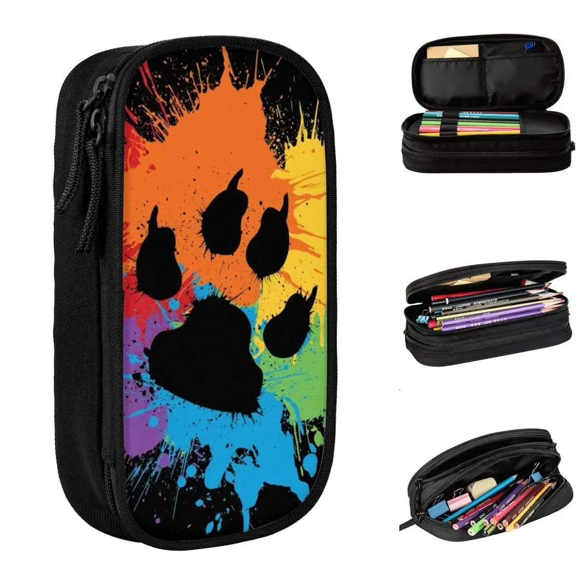 

Dog Paw Pride Dark Rainbow Pencil Cases Fun Pen Box Bag Student Big Capacity School Supplies Cosmetic