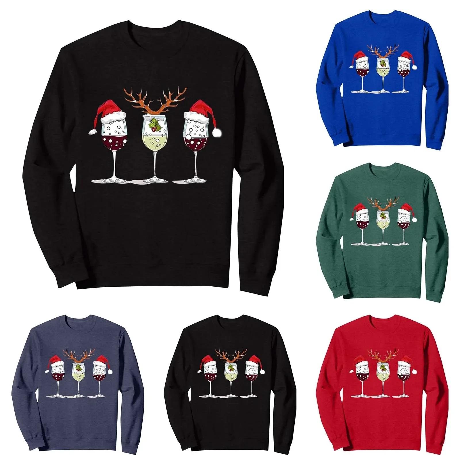 Merry Christmas Girl Red Wine Print Sweatshirts Women Kawaii Graphic Funny Pullovers Wine Glasses Xmas Y2k Female Harajuku Tops