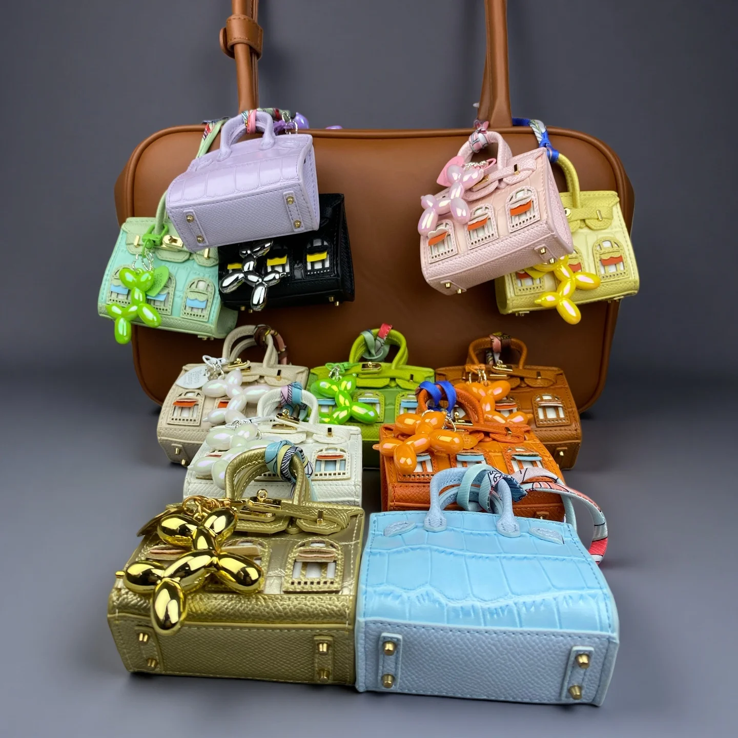 Mini bolso de casa 3D con dije, bolso desmontable con relieve de cocodrilo y llavero de perro con globo, bolsa para auriculares, elegante y de lujo