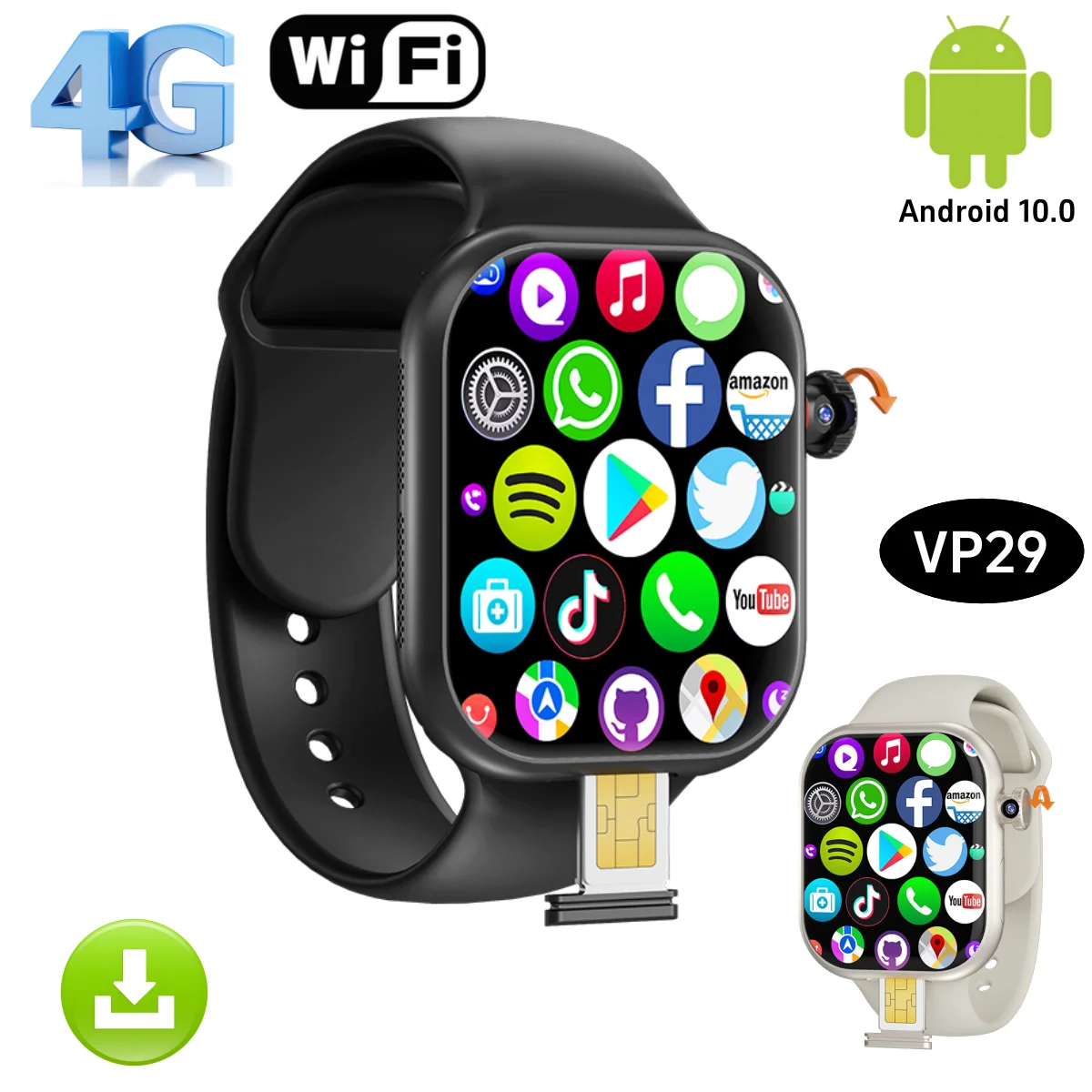

Умные часы VP29 S10 Plus, 4G, SIM-карта, Android 10,0, умные часы с хранилищем 256 ГБ 180 ° Вращающаяся камера GPS WIFI 2,29 дюйма Amoled