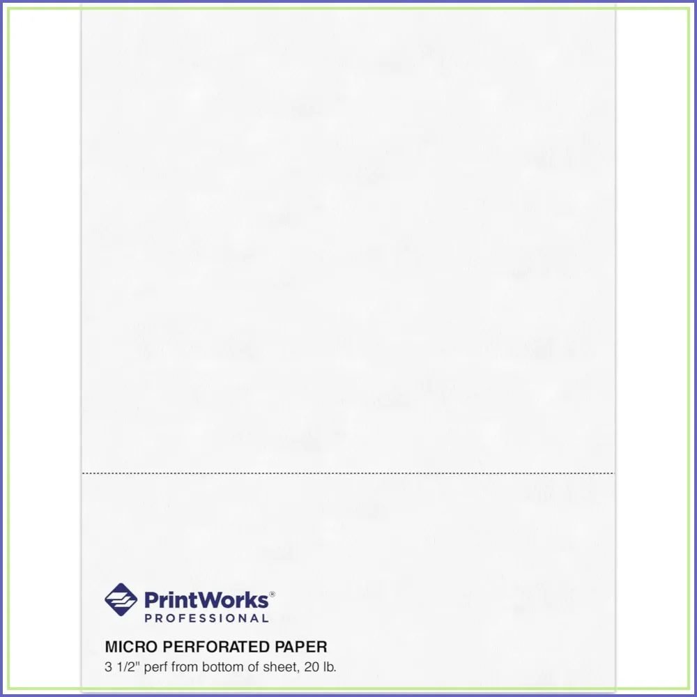 

8.5x11 Horizontal Perforated Paper for W-2, 1099, Statements, 500 Sheets, 20 lb, White