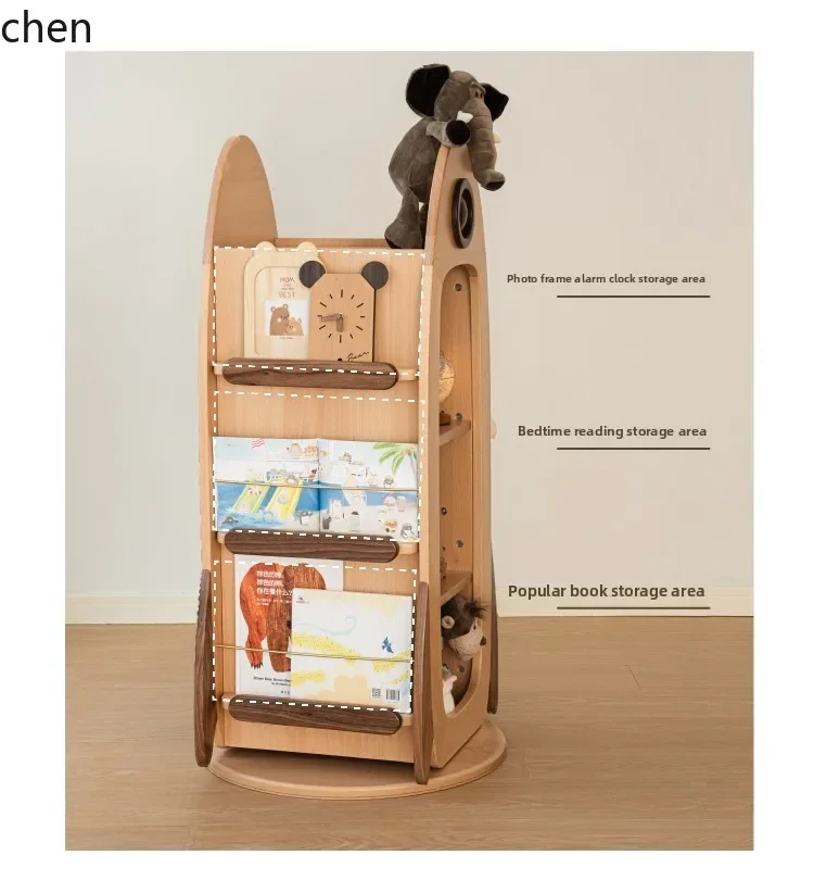 TQH-c13  All Solid Wood 360 Degree Rotating Bookshelf Multi-layer Bookcase Storage Cabinet Rack