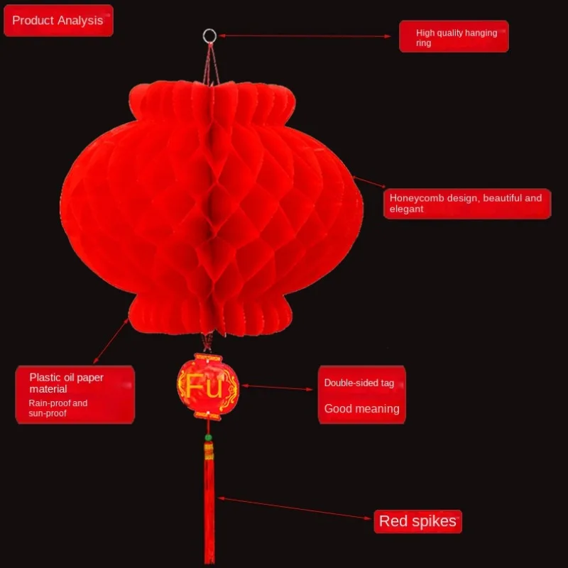 10Pcs Foldable Traditional Chinese Red Paper Lanterns Hanging Waterproof Festival Lanterns for 2024 Chinese New Year Decoration