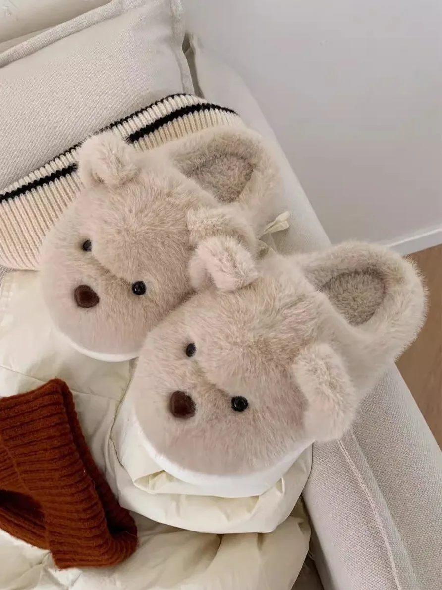 2024 Winter Bear Slippers New Cute Shoes For Men And Women Home Slippers Warm Couple Home Soft Cute Bear Cotton Slippers