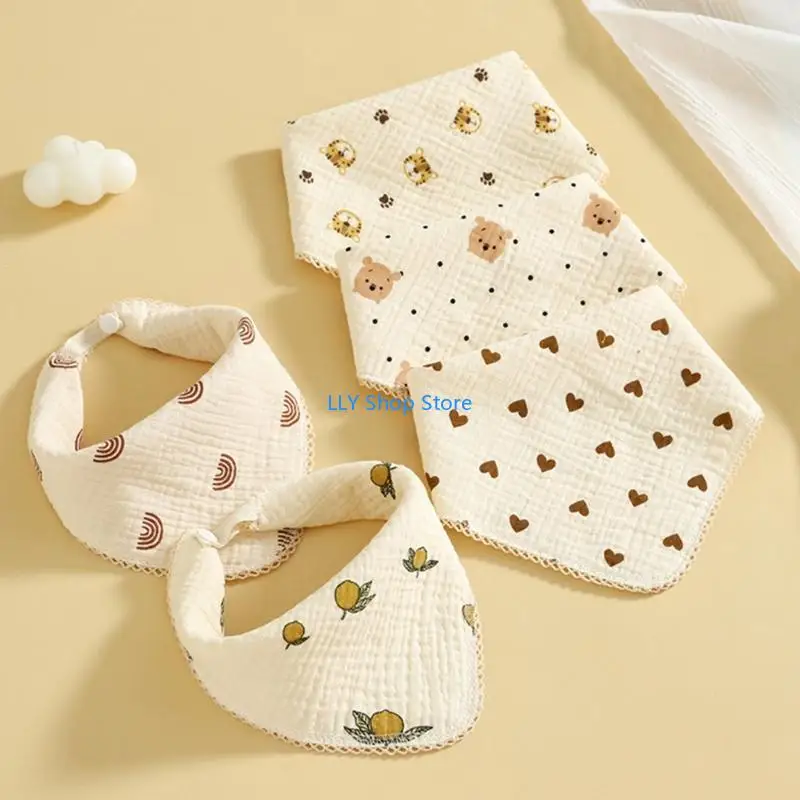 T8UD 4Pcs Square Face Towel Baby Nursing Bib Set Toddler Print Face Cloth Burp Cloths