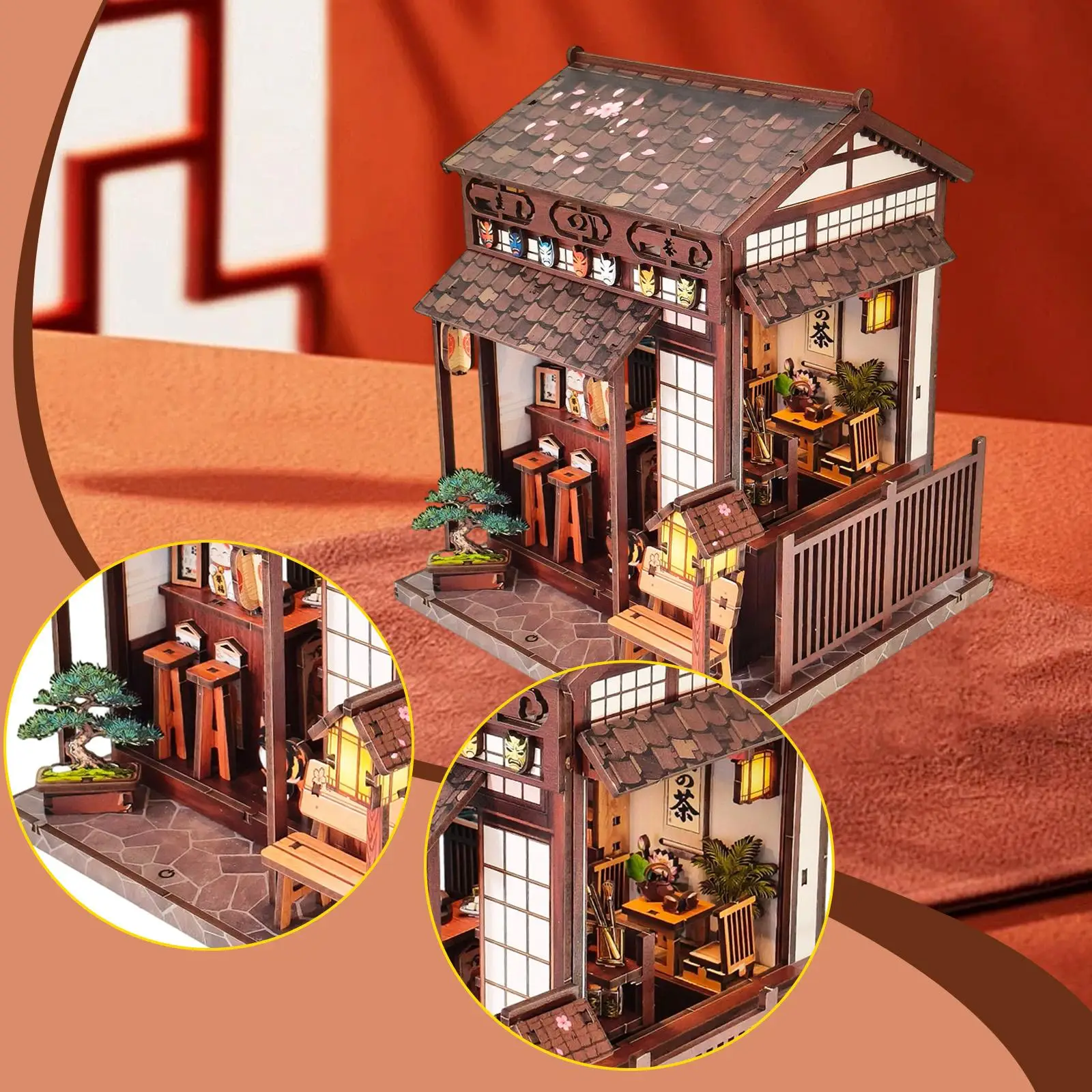 

Miniature House Kit Gift with Light Micro Scene Model for Kids Adults to Build Creative Wood Tea House Wooden Crafts Puzzle
