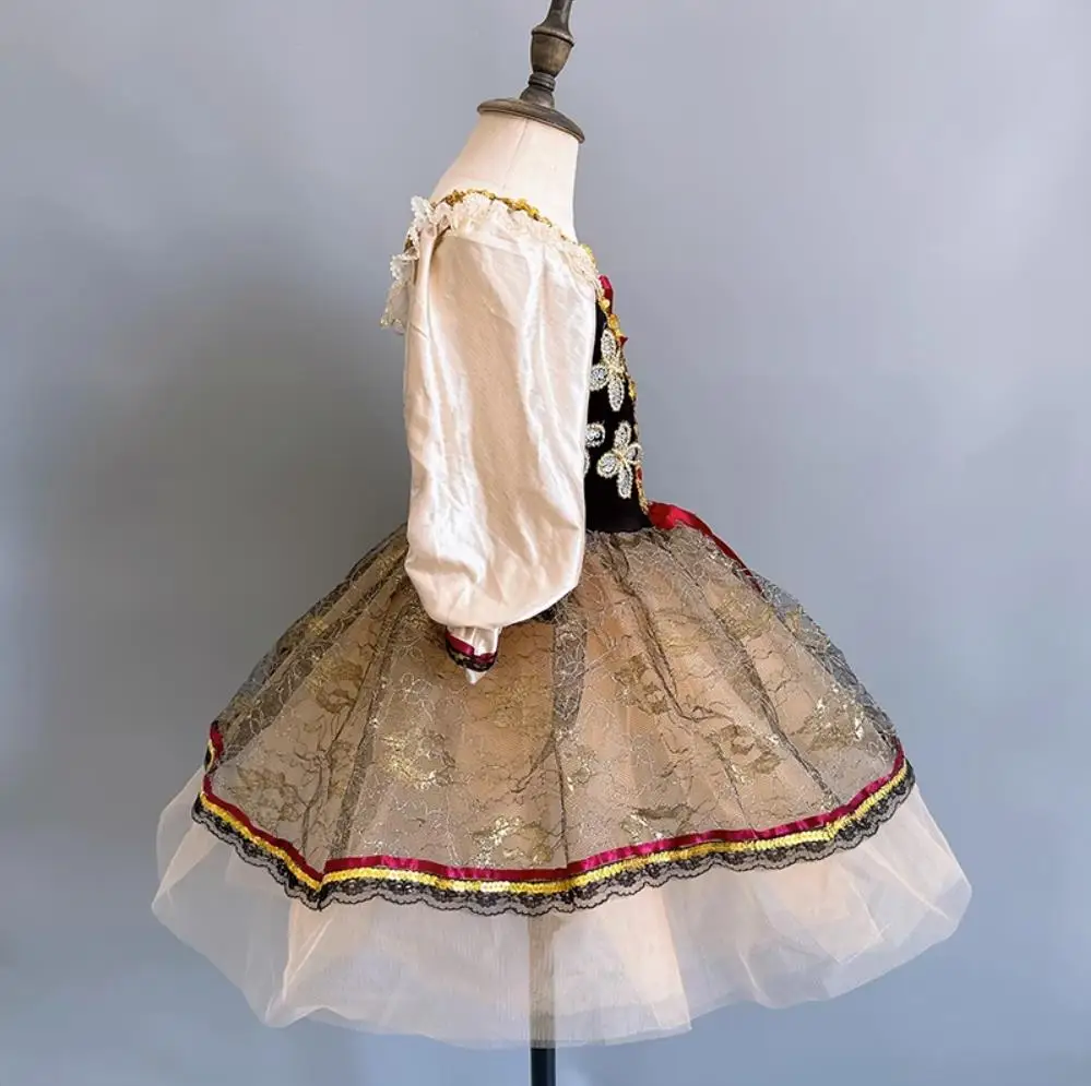 Filles noir professionnel paillettes dentelle longue Ballet Tutu jupe Tulle danse robe enfants romantique Ballet robe danse vêtements