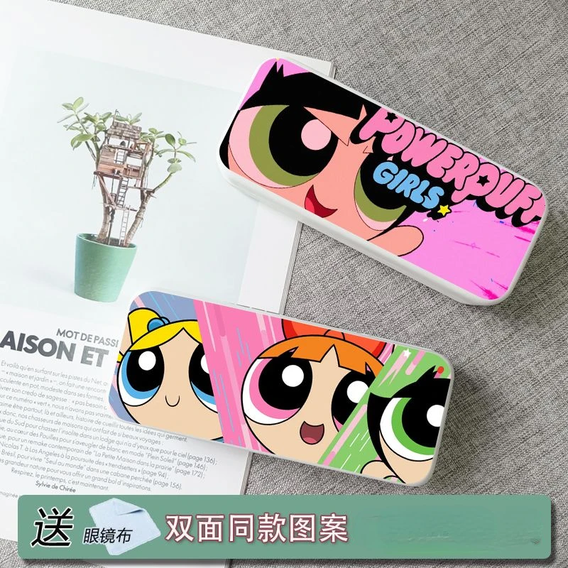 The Powerpuff Girls Anime Cartoon Glasses Case Student Myopia Glasses Case PU Anti-Scratch Anti-Scratch Protective Cover Gift