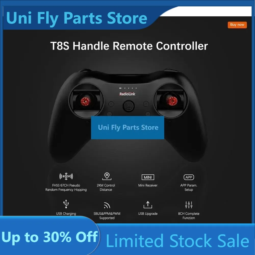 UniFlylink T8S 8CH Mini RC Transmitter And R8FM R8EF Receiver 2.4G  Remote Handle Gamepad Controller