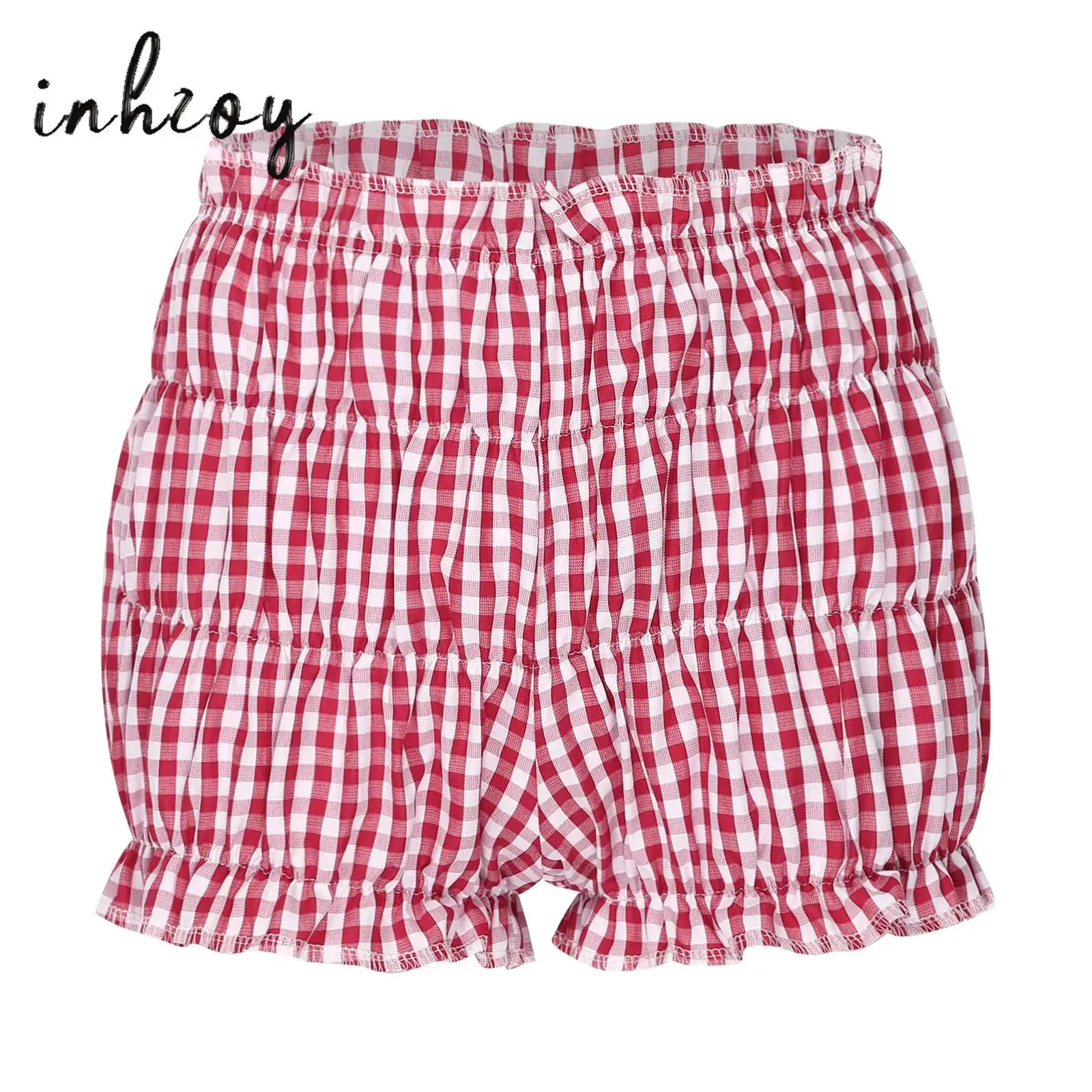 Women Ruffle Plaid Panties Bloomers Breeches Shorts Low Rise Frilly Y2k Boxers Bottoms Homewear Loungewear Sleepwear