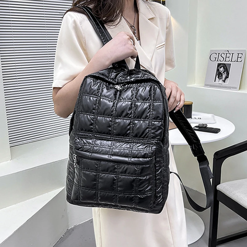 Backpack Women\'s New Korean Fashion Space Cotton Backpack Diamond Designer Thread Shoulder Bag Large Capacity Down School Bag