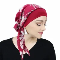 Hijab musulmán para mujer, gorros para quimio contra el cáncer, turbante con estampado de flores, pañuelo para la cabeza para la pérdida de cabello, Hijab musulmán de algodón elástico, bufanda