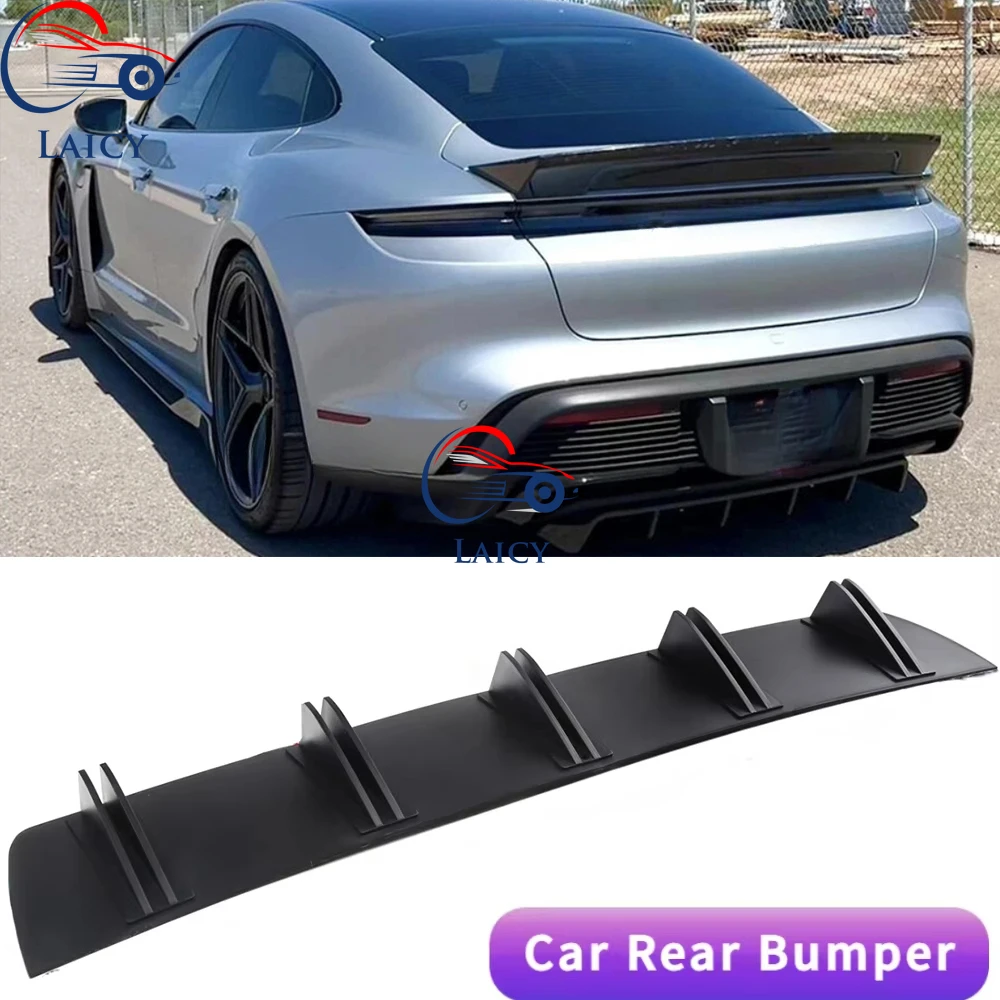 LAICY For Taycan 2020-2023 Car Rear Diffuser Shark Fins Bumper Splitter Chin Spoiler Lip Black Shunt Rear Bumper Lip Black