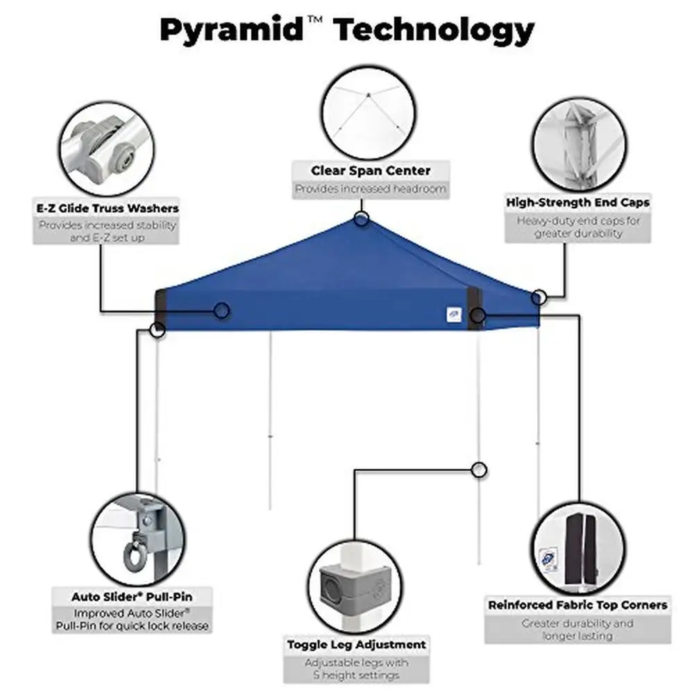 Kanopi tempat berlindung instan piramida, tenda Pop Up 10 'x 10' lebar-Trax tas Roller 4 buah Set paku perlindungan UV tahan api 3 tahun