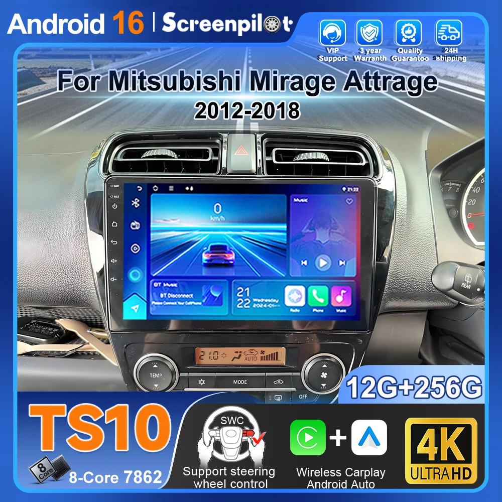 Radio Estéreo Multimedia Android 16 para Mitsubishi Mirage Attrage 2012 2013 2014 2015 2016 2017 2018 Space Star 2014
