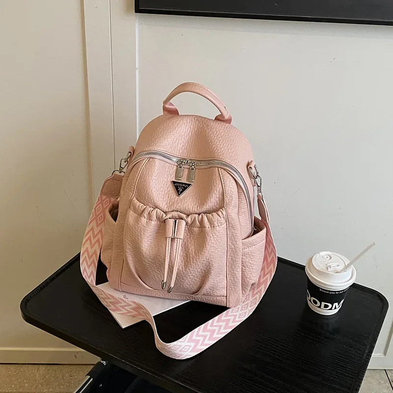 

New Y2K Casual Backpack Women Large Capacity Fashion Junior High School Student Pleat Schoolbag Cloth Bag Korean Travel Backpack