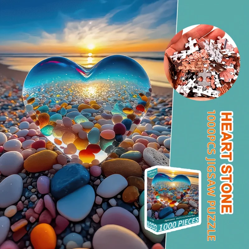 هدايا عيد الميلاد للبالغين: أحجية الصور المقطوعة للبالغين مكونة من 1000 قطعة: أحجار قلب على الشاطئ، مقاس كبير 70 × 50 سم (27.5 × 19.7 بوصة) #1