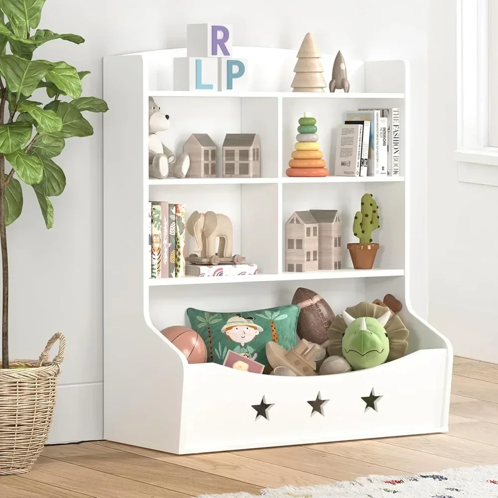 Kids Wooden Bookshelf, Toy Storage Cabinet with Cube Units for Nursery, Bedroom & Playroom Organization