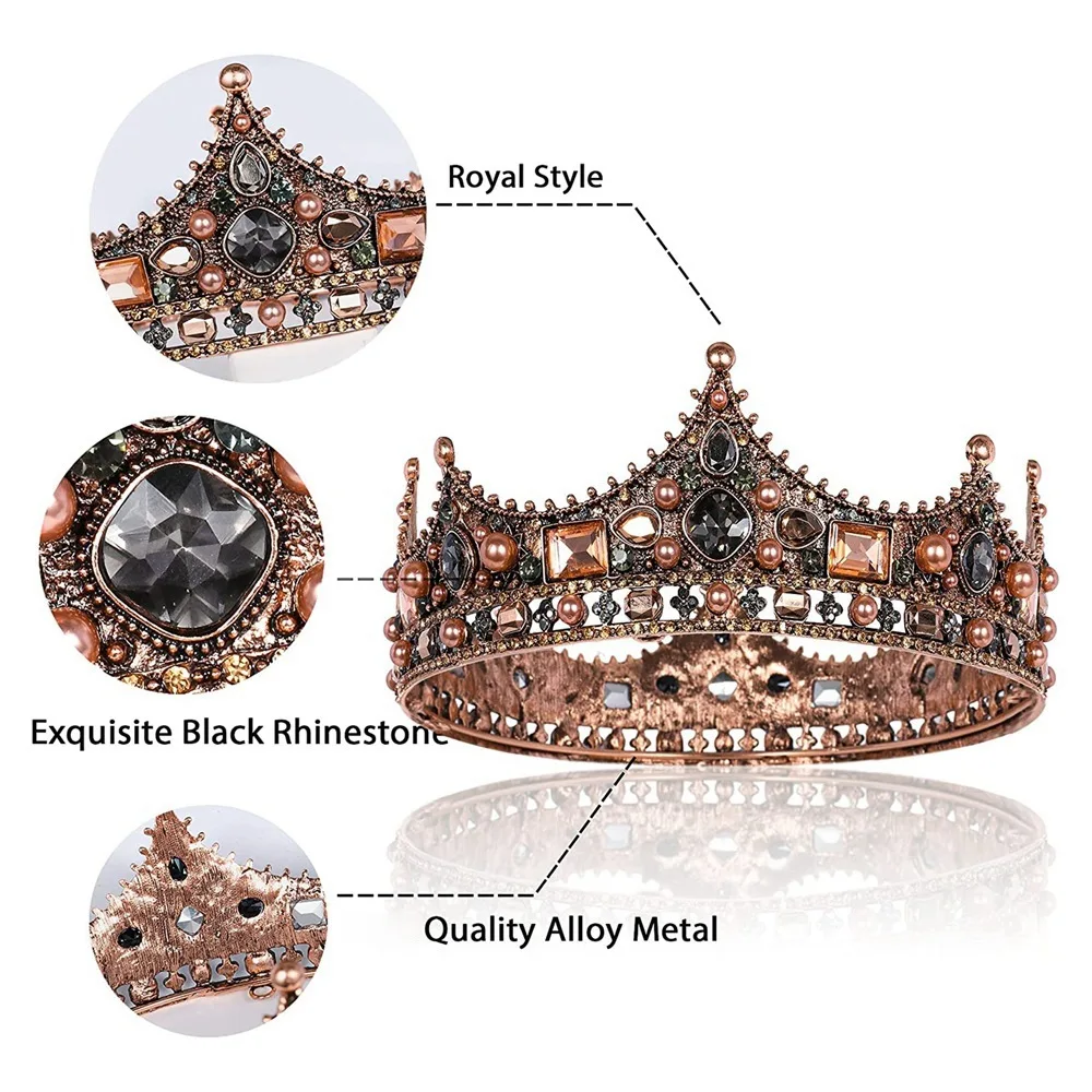 Crowns for Men - Baroque Vintage Rhinestone , Men's Full Crown for Theater Prom Party