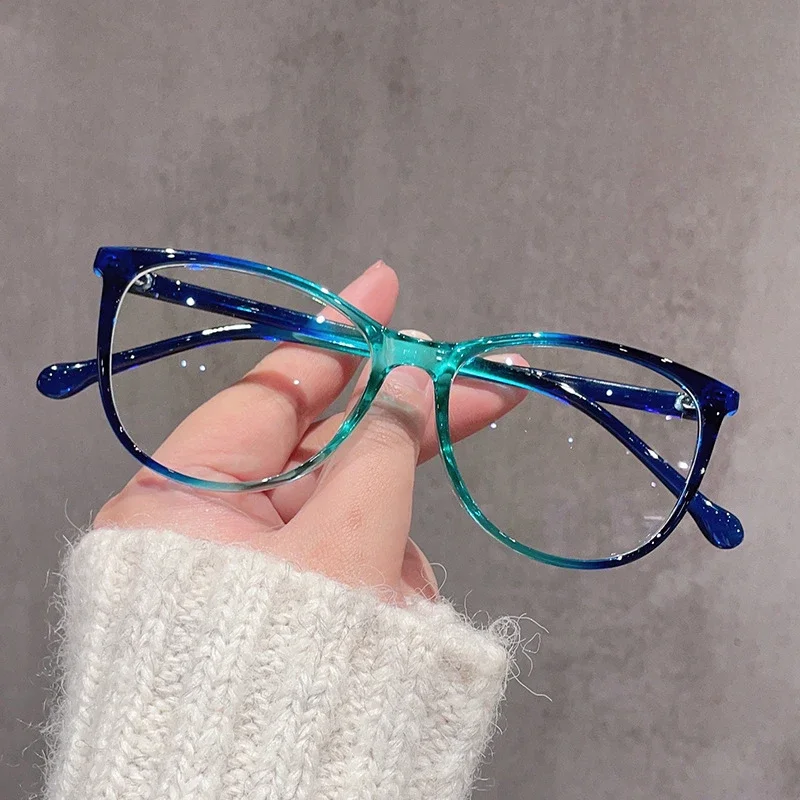 Fashion Cat Eye Gradient Plain Eyeglasses Trending Blue Light Blocking Optical Glasses for Women Men Ultralight TR90 Eyewear