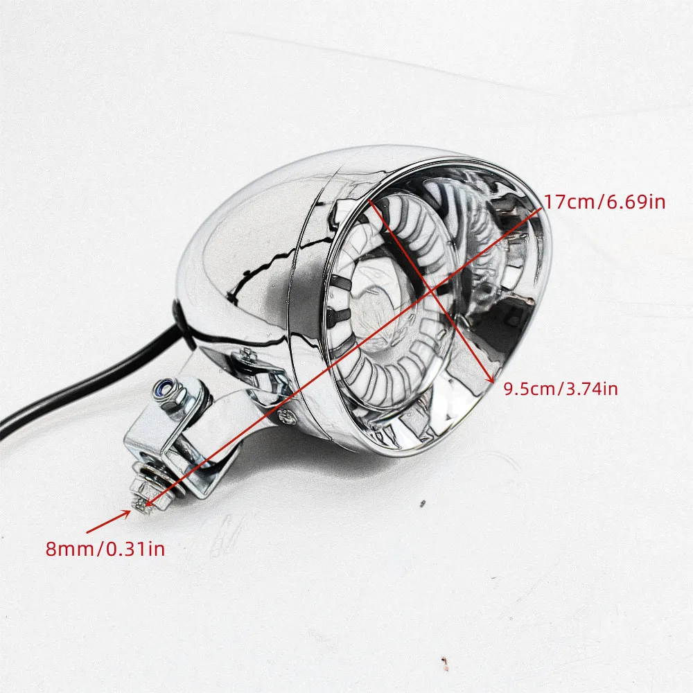 Chrome Universal LED Motorcycle Head Light Spot Lamp 12V Headlamp Auxiliary Spotlight Scooter Off-road Touring