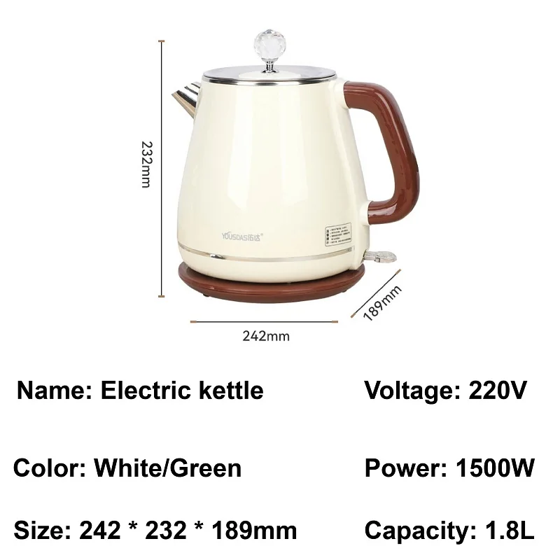 1.8L Retro Electric Kettle Home Hot Water Kettle Fast Heating 304 Stainless Steel Automatic Power Off Large Capacity Kettle 220V
