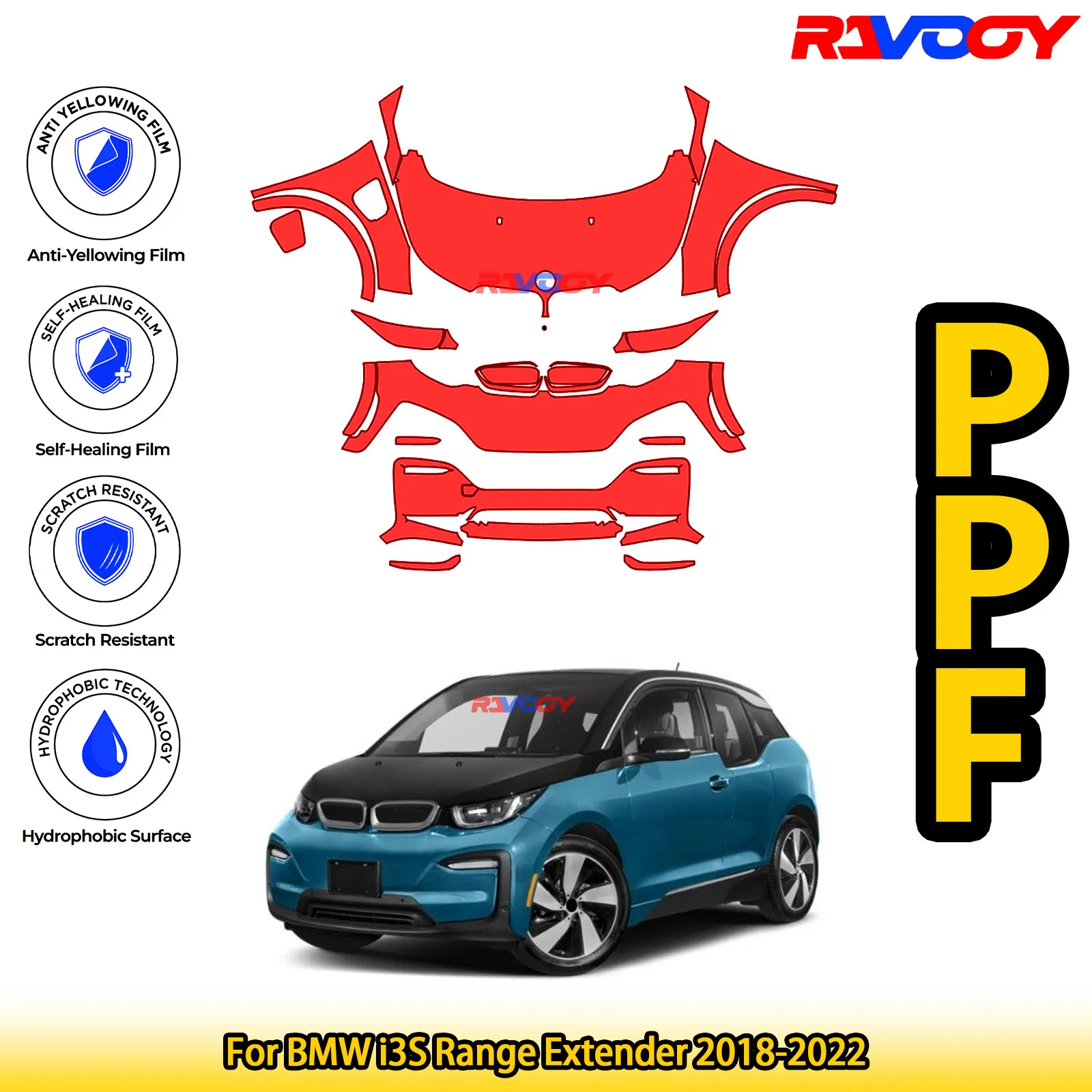 

For BMW i3S Range Extender 2018-2022 Glossy Matte Black Precut front PPF Kit Paint Protection Film
