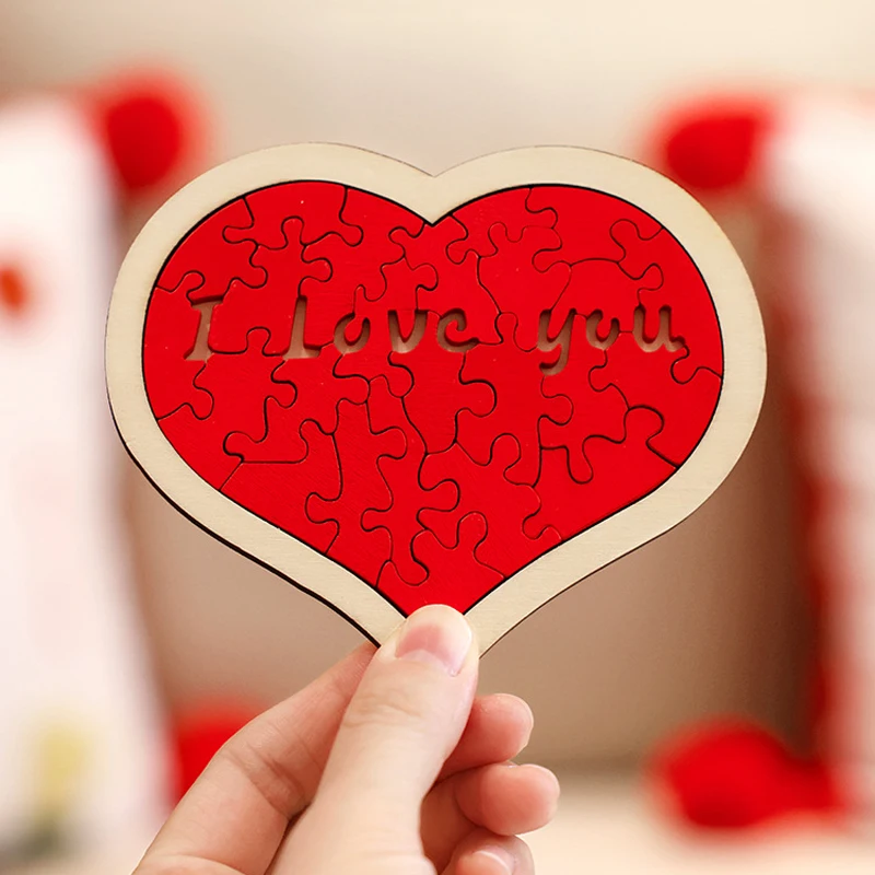 Love Puzzle Heart Toy Valentines Day Shape Puzzles Heart Shaped Puzzle 'I Love You' Puzzles Block Puzzle DIY Gifts