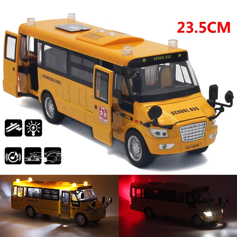 Children School Bus High Precision Alloy Model Diecast Metal Material Simulation Sound Light Pull Back Kid Gifts Hobby Collectio