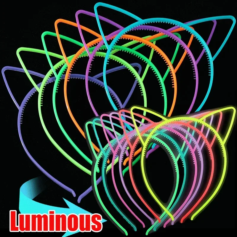 Luminous Cat Ear Headband Fluorescent Hair Band Glow In The Dark for Kids Girls Birthday Halloween Party Decoration Supplies