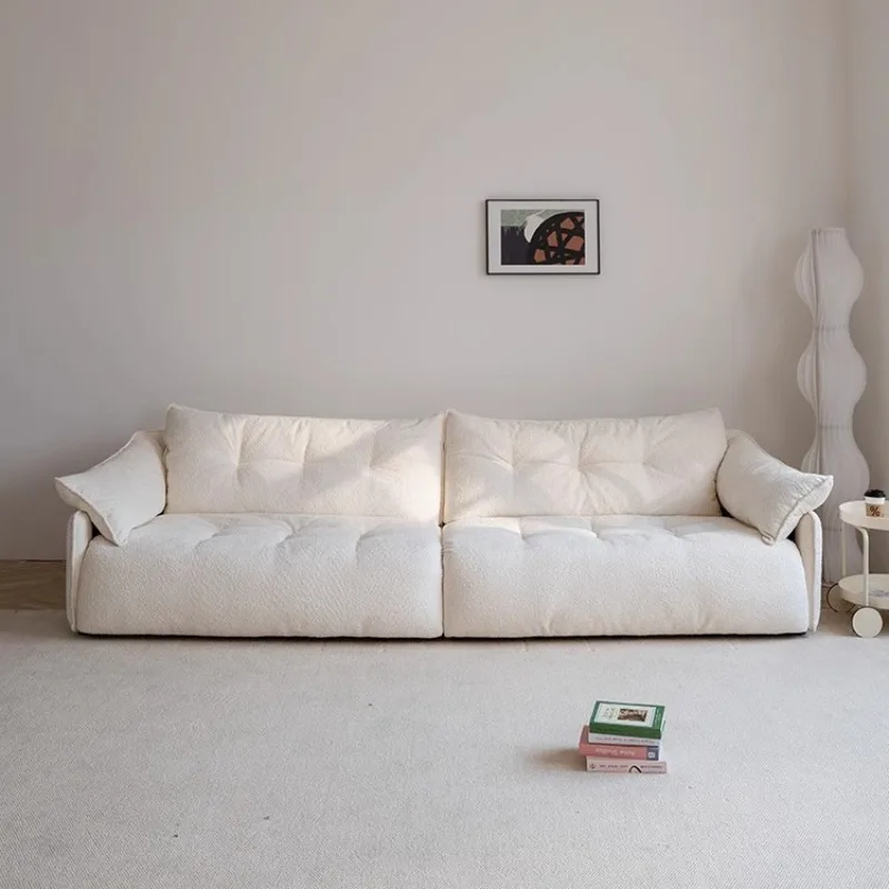 Cream style mousse sofa cloud fabric lazy straight row lamb wool modern living room high backrest large apartment sofa