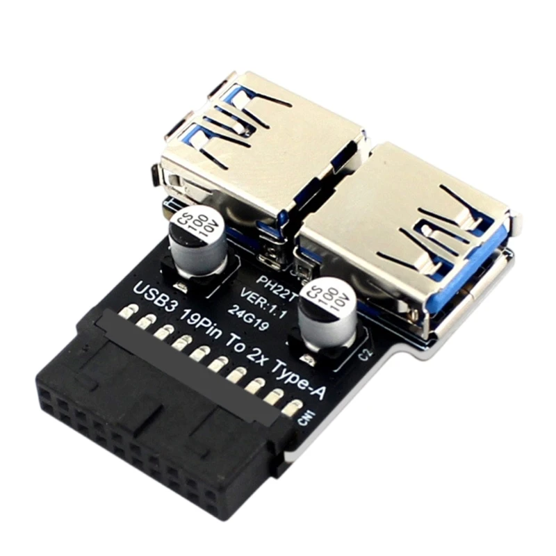 

20/19Pin Motherboards to Double USB3.0 A Type Female Adapter Connectors Box Header 601D