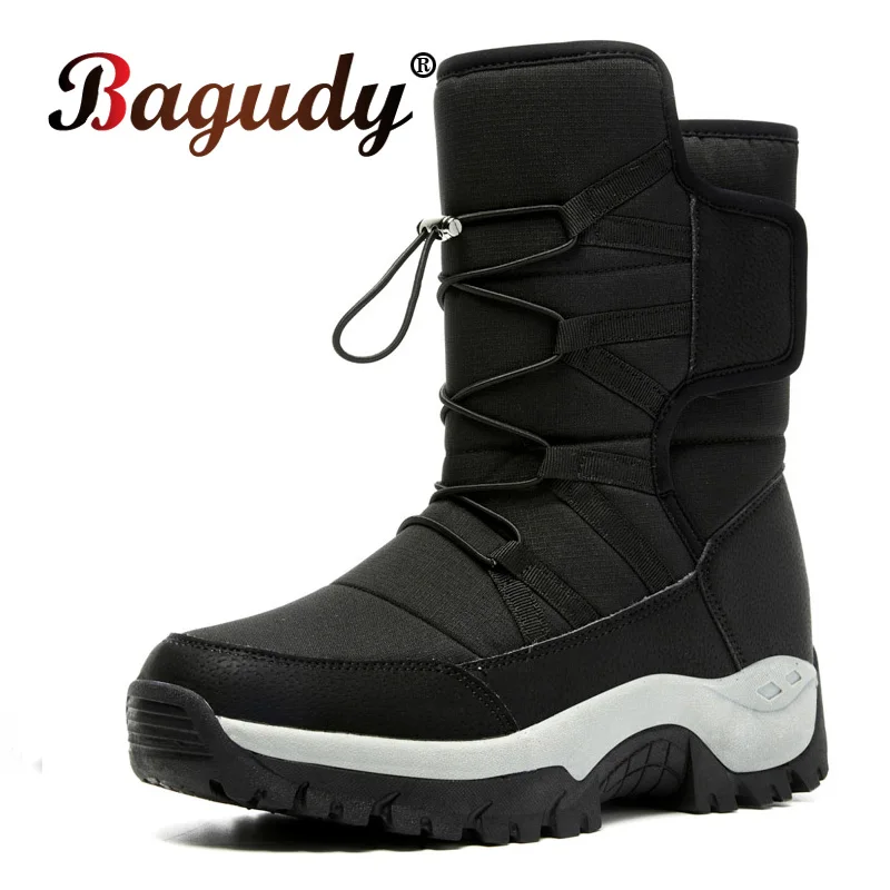 Unisex Snow Boots Warm Push Mid-Calf Boots Waterproof Non-slip Winter Boots Thick Leather Platform Warm Shoes Large Size 35-46