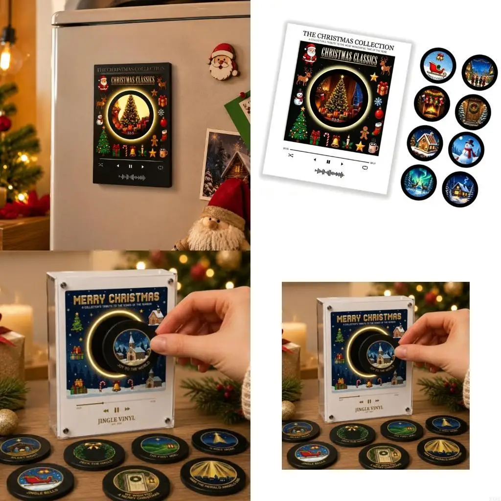 Christmas Box Refrigerator with Interchangeable Record- Styles, Preloaded and USB Charging KXRE