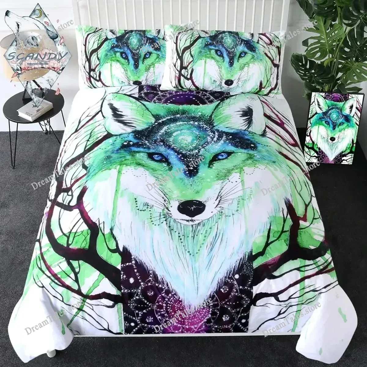 Moon Child Black Cold Art Moon Fox Duvet Cover Set Moon and Stars Bedding Set Black and White Fox Comforter Cover for Girl Boy74