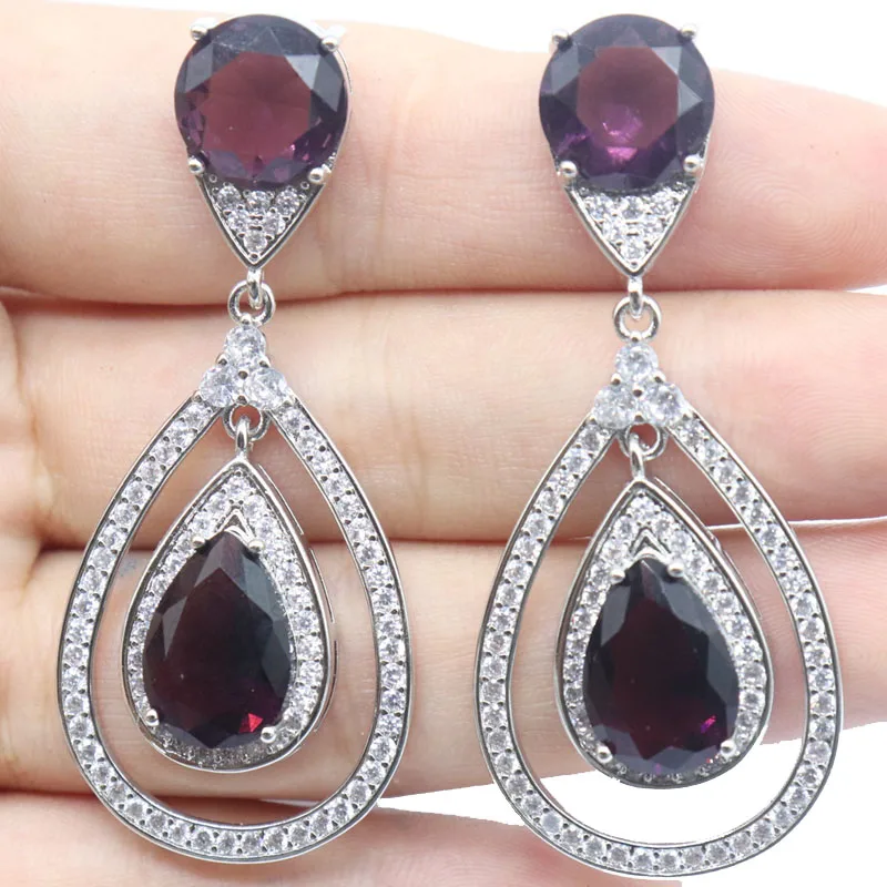 Buy 5 Get 1 Free 56x24mm Luxury Long Big Green Tsavorite Garnet Smoky Topaz Purple Amethyst CZ Wedding Silver Earrings